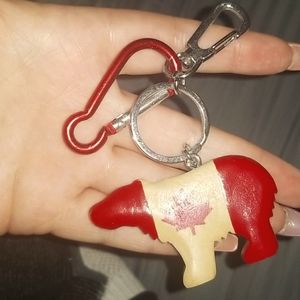 handcrafted wooden Canadian bear keychain
